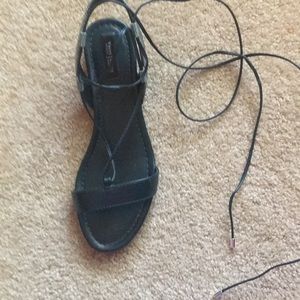 WHBM Green flat lace up sandals